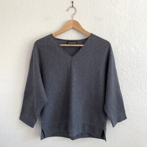 Jones New York 100% Cashmere Grey V-Neck‎ Dolman Sleeve Sweater Size Small